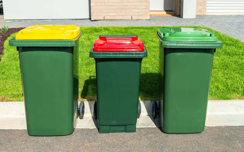  wheelie bins with colourful lids